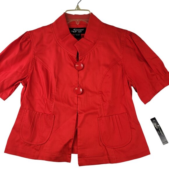 Vintage 90s Sharagano Blouse Jacket L Button Pleated Pockets Red Deadstock NEW - Picture 1 of 10
